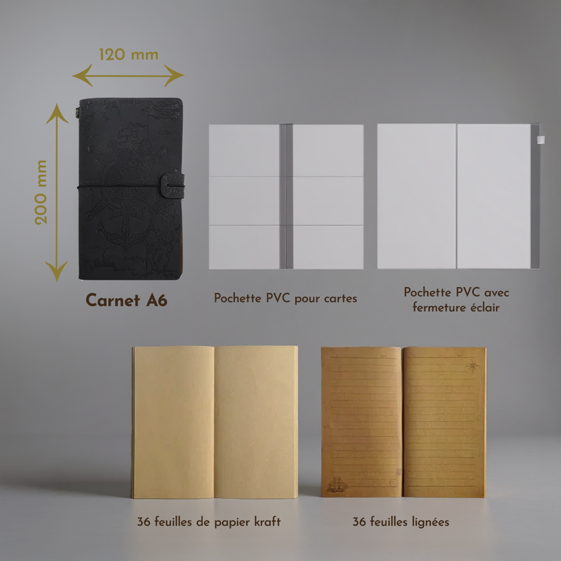 Carnet Pirate Vintage A6 – Journal de Bord en Cuir