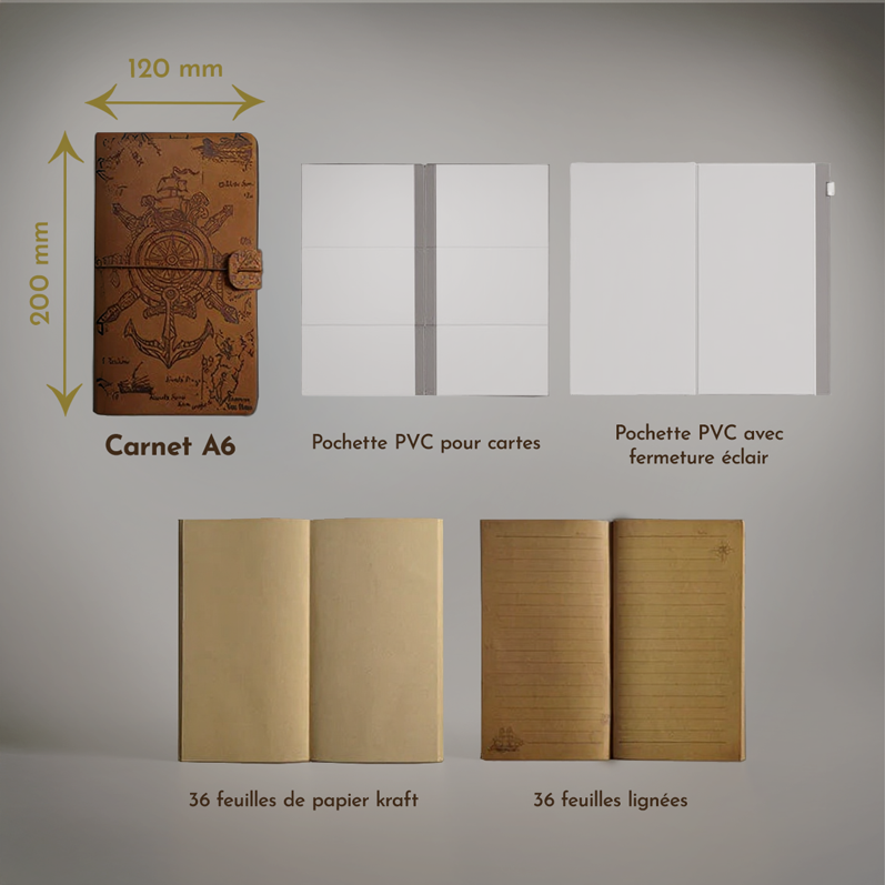 Carnet Pirate Vintage A6 – Journal de Bord en Cuir