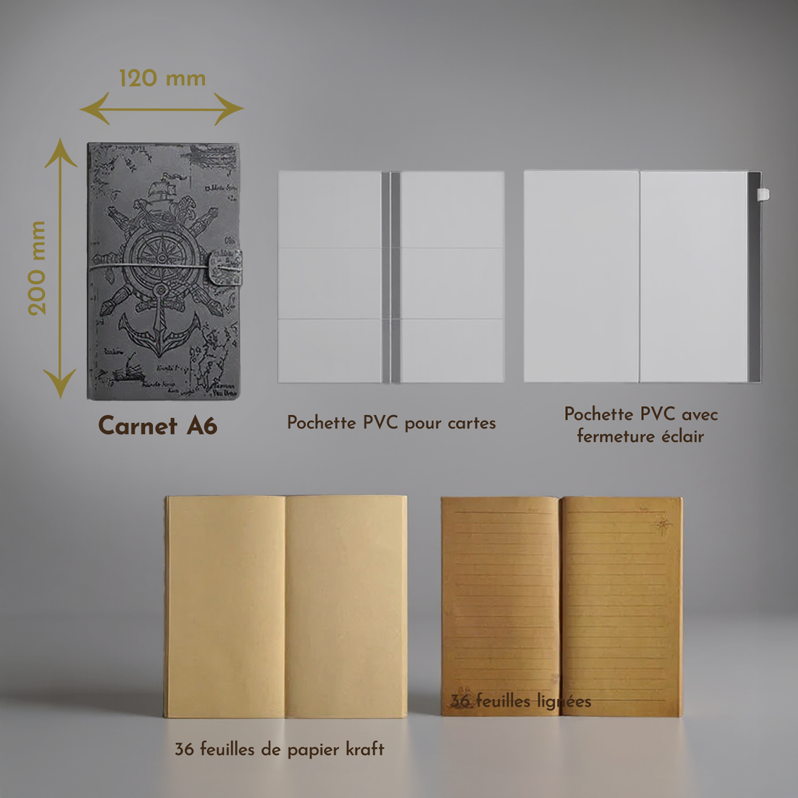Carnet Pirate Vintage A6 – Journal de Bord en Cuir