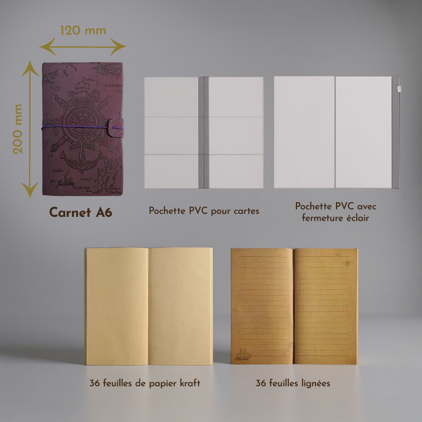 Carnet Pirate Vintage A6 – Journal de Bord en Cuir