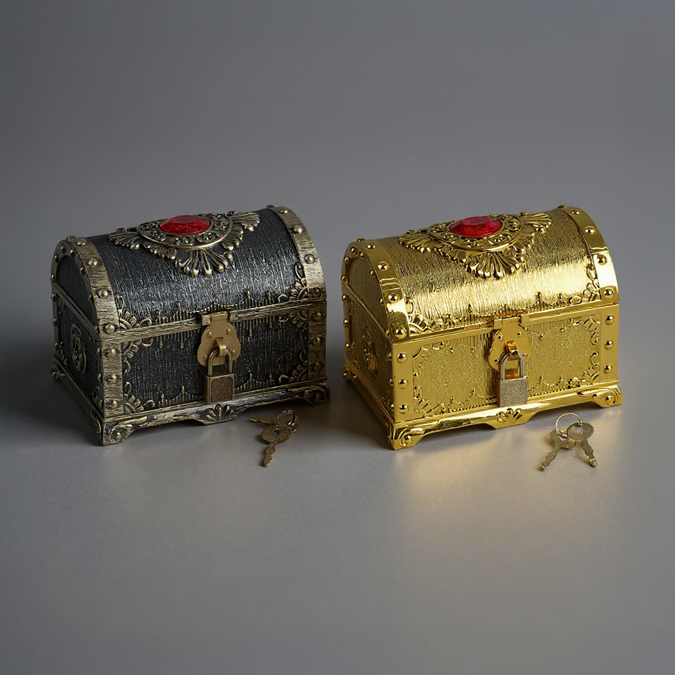 Coffre au Trésor Pirate – Boîte de Rangement Antique avec Cadenas et Clé