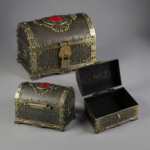 Coffre au Trésor Pirate – Boîte de Rangement Antique avec Cadenas et Clé