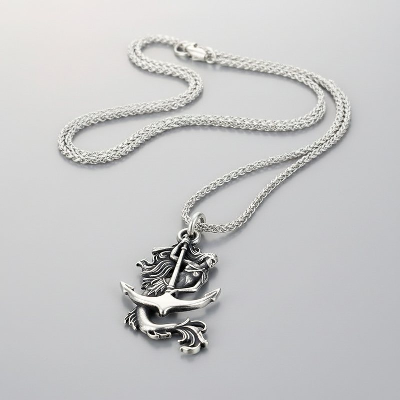 Collier Sirène & Ancre – Pendentif Pirate