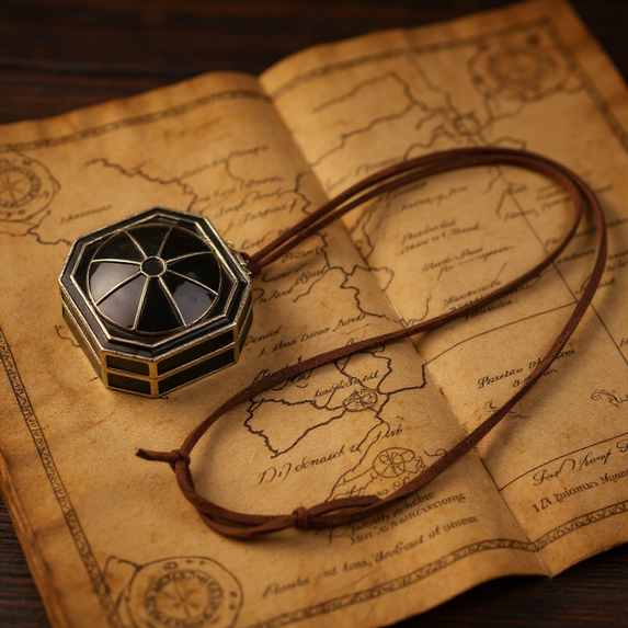 Collier Boussole Pirate – Pendentif Vintage Octogonal avec Chaîne en Corde