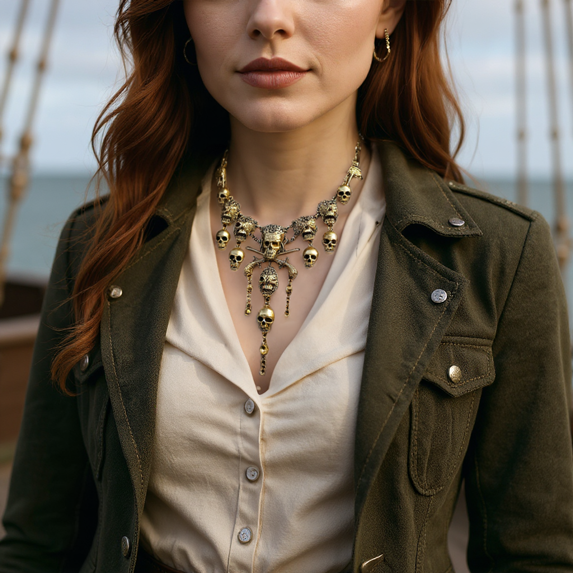 Collier Pirate Crâne et Os Croisés – Bijou Gothique