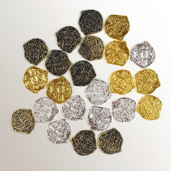 Lot de 30 à 120 Pièces de Monnaie Pirate – Or, Argent & Bronze