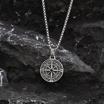 Vintage Compass Pendant Necklaces for Men Boys, Stainless Steel Coin Necklace, Rock Hiphop Collar Graduation Guid Gift
