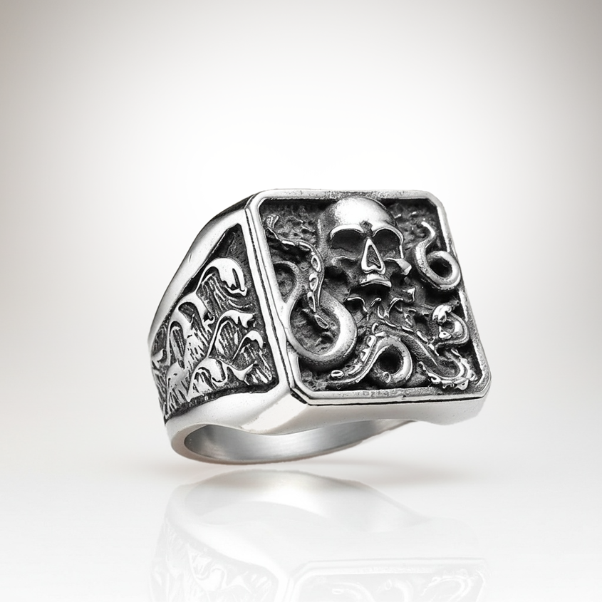 Bague Pirate Crâne & Kraken