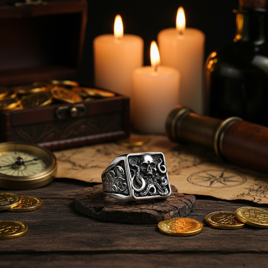Bague Pirate Crâne & Kraken