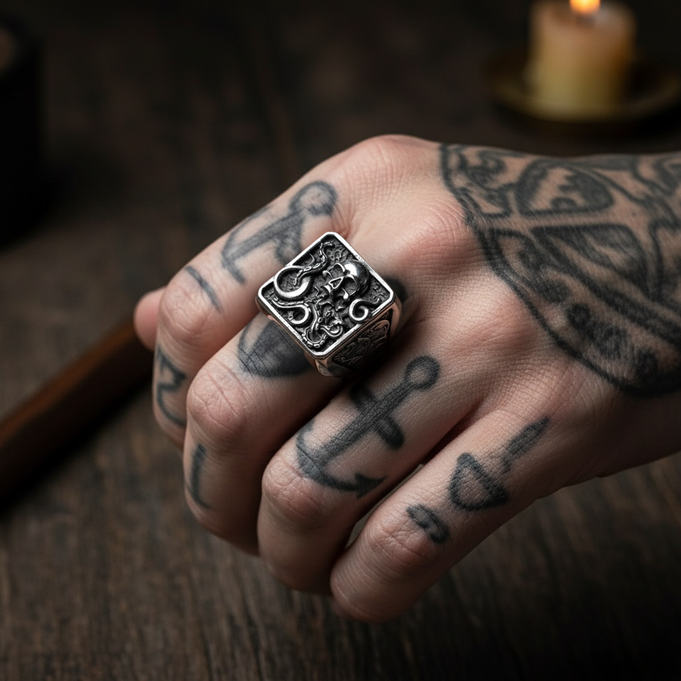 Bague Pirate Crâne & Kraken