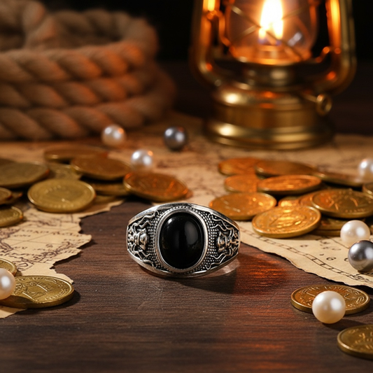 Bague Pirate Pierre Noire & Pieuvre