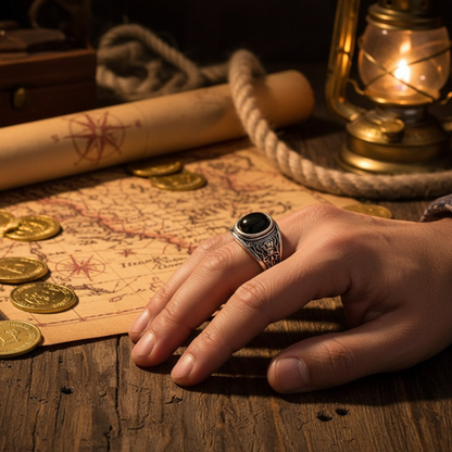 Bague Pirate Pierre Noire & Pieuvre