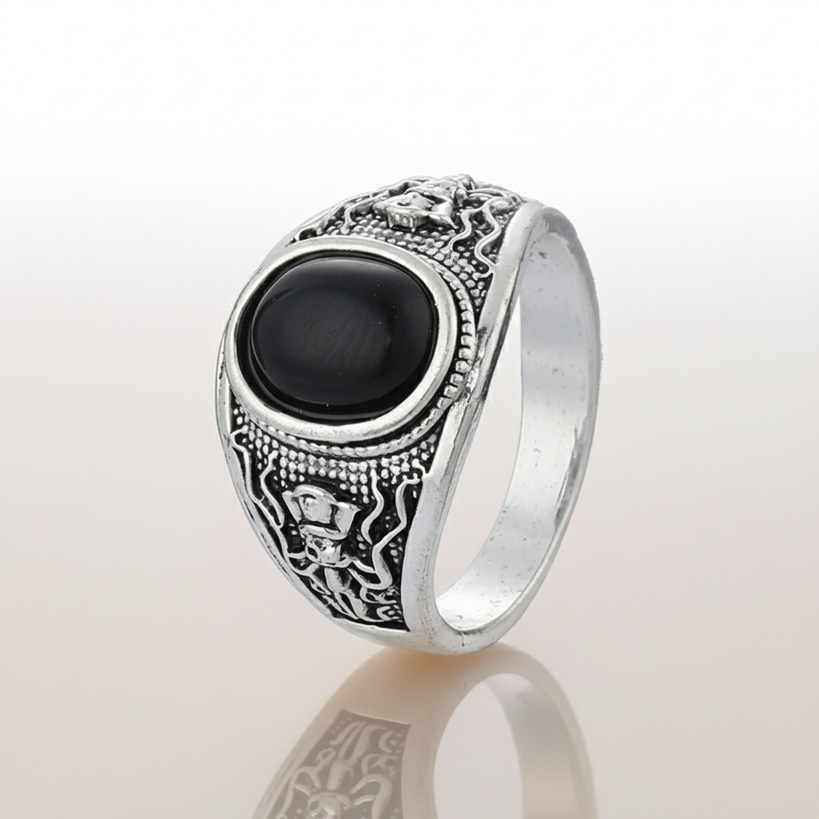 Bague Pirate Pierre Noire & Pieuvre