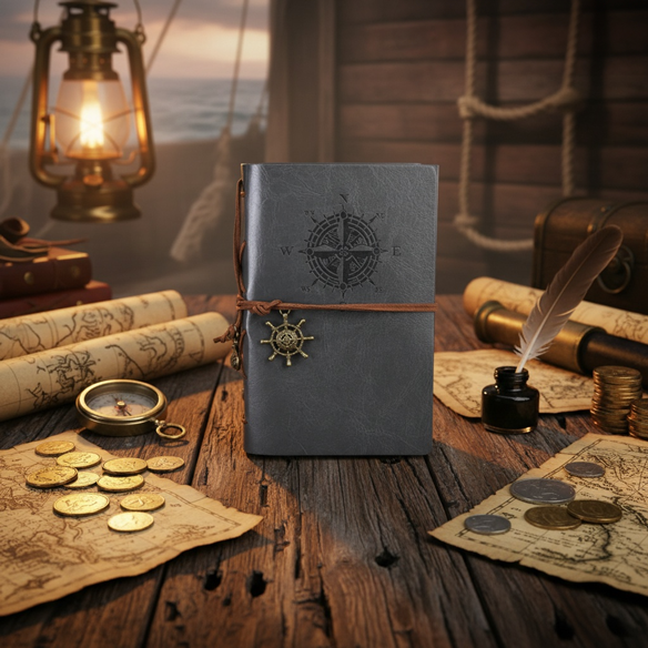 Carnet de Pirate en Cuir – Journal à Spirale Rigide