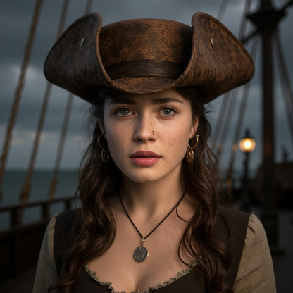 Chapeau Pirate Tricorne en Simili Cuir Marron