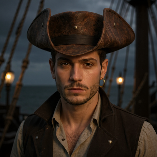 Chapeau Pirate Tricorne en Simili Cuir Marron