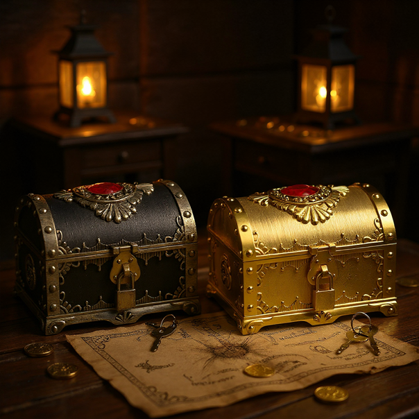 Coffre au Trésor Pirate – Boîte de Rangement Antique avec Cadenas et Clé