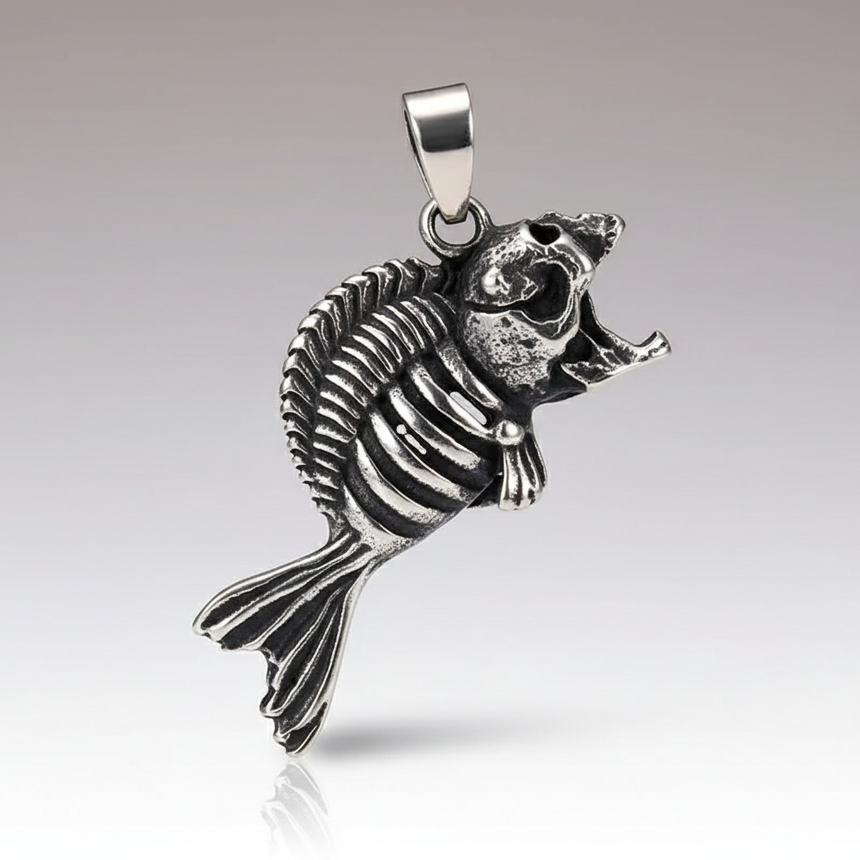 Collier Pendentif Poisson Squelette
