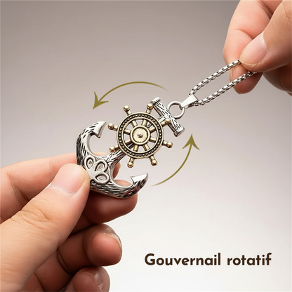 Collier Pirate – Pendentif Gouvernail Rotatif & Ancre Marine