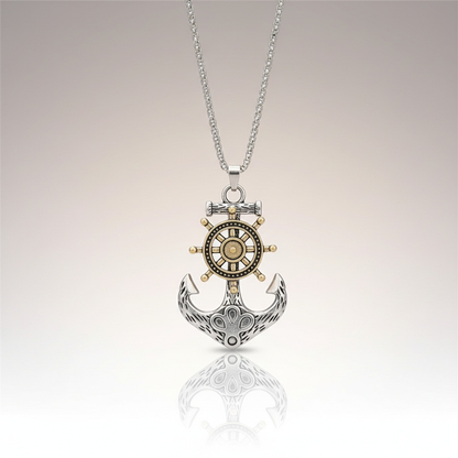 Collier Pirate – Pendentif Gouvernail Rotatif & Ancre Marine