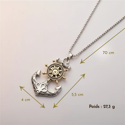 Collier Pirate – Pendentif Gouvernail Rotatif & Ancre Marine