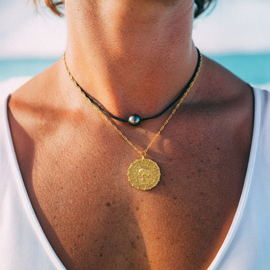Collier Pièce de Pirate Dorée – Médaillon Crâne Ancien
