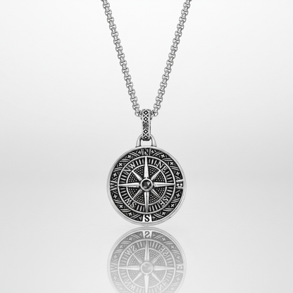 Collier Boussole – Pendentif Rose des Vents en Acier Vintage