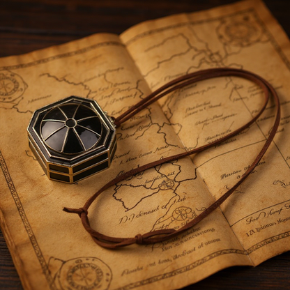 Collier Boussole Pirate – Pendentif Vintage Octogonal avec Chaîne en Corde