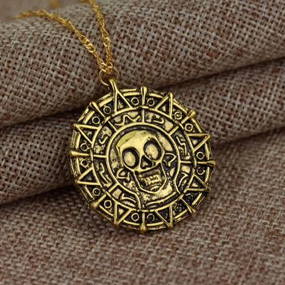 Collier Pièce de Pirate Dorée – Médaillon Crâne Ancien