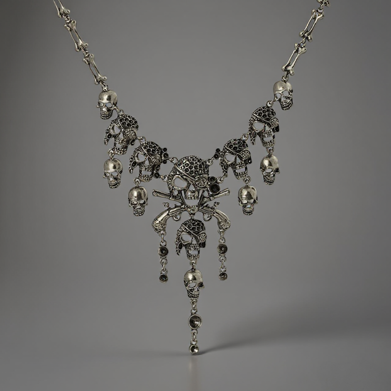 Collier Pirate Crâne et Os Croisés – Bijou Gothique