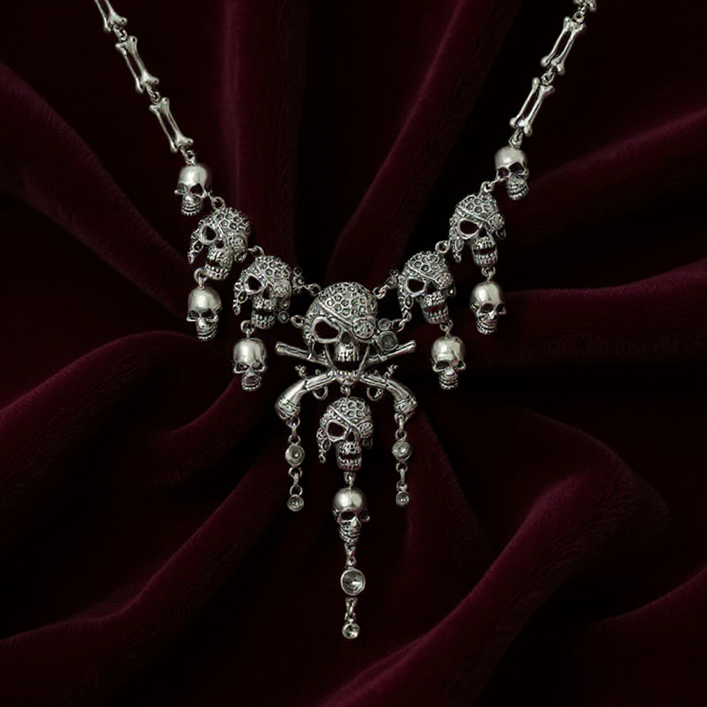 Collier Pirate Crâne et Os Croisés – Bijou Gothique