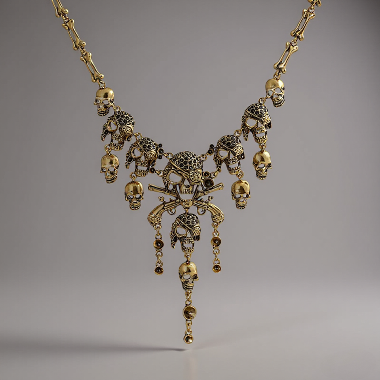 Collier Pirate Crâne et Os Croisés – Bijou Gothique