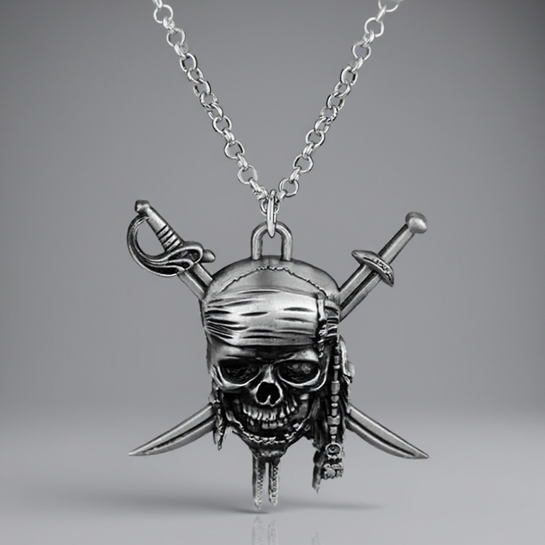 Collier Pirate – Pendentif Crâne & Sabres Croisés