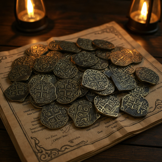 Lot de 30 à 120 Pièces de Monnaie Pirate – Or, Argent & Bronze
