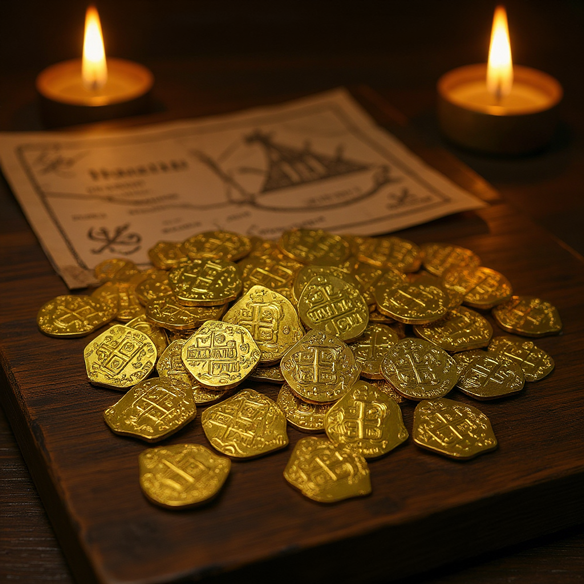 Lot de 30 à 120 Pièces de Monnaie Pirate – Or, Argent & Bronze