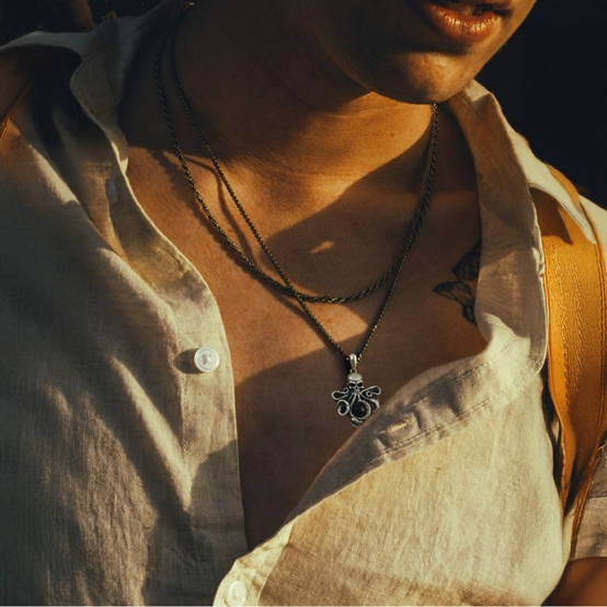 Pendentif pieuvre et sa pierre - oeil