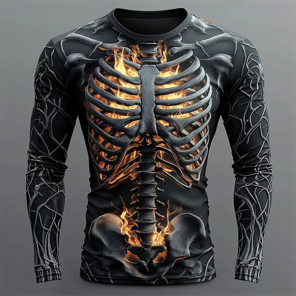 T-shirt Pirate 3D  – Crâne en Flammes & Squelette