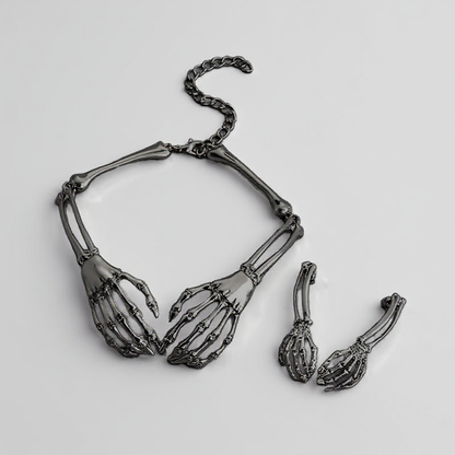 Set de bijoux squelette gothique – Collier & Boucles d’oreilles assortis
