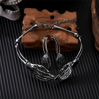 Set de bijoux squelette gothique – Collier & Boucles d’oreilles assortis
