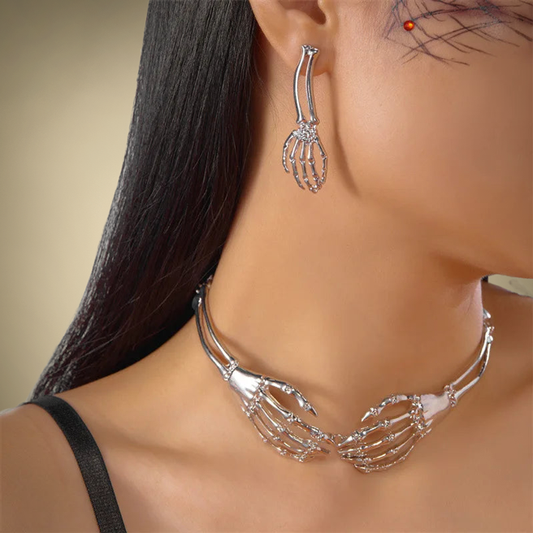 Set de bijoux squelette gothique – Collier & Boucles d’oreilles assortis
