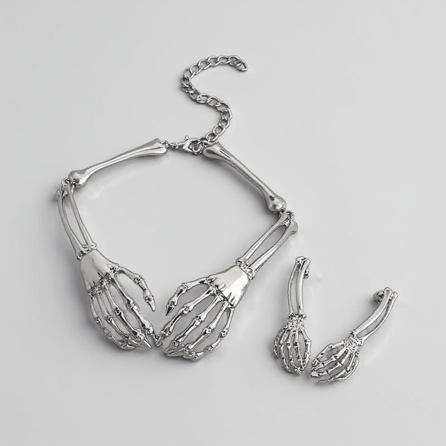 Set de bijoux squelette gothique – Collier & Boucles d’oreilles assortis