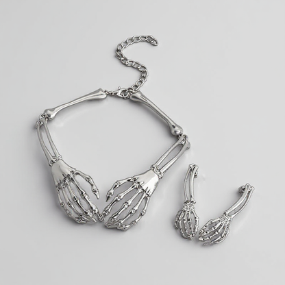 Set de bijoux squelette gothique – Collier & Boucles d’oreilles assortis