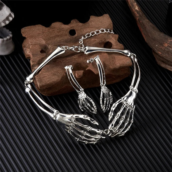 Set de bijoux squelette gothique – Collier & Boucles d’oreilles assortis