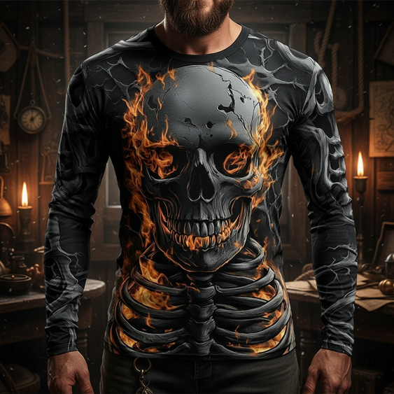 T-shirt Pirate 3D  – Crâne en Flammes & Squelette