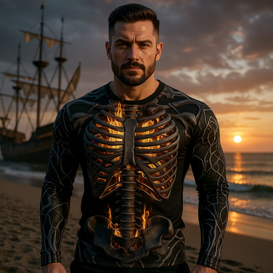 T-shirt Pirate 3D  – Crâne en Flammes & Squelette