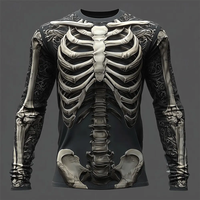 T-shirt Pirate 3D  – Crâne en Flammes & Squelette