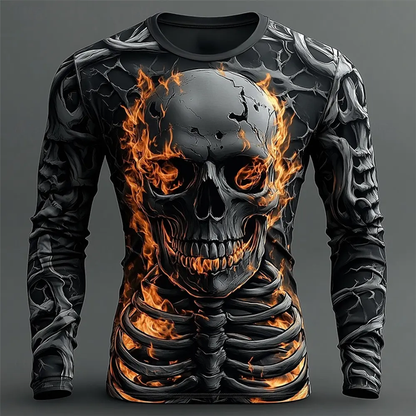 T-shirt Pirate 3D  – Crâne en Flammes & Squelette