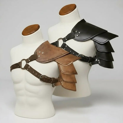 Ensemble d’armures d’épaule en simili cuir noir et marron pour cosplay pirate ou costume médiéval.