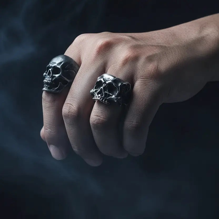 Bague du Fragment Crânien portée à la main dans un univers pirate sombre et dramatique.