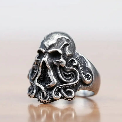 Bague Kraken Impérial en acier 316L, bijou marin fond blanc fiche produit.
